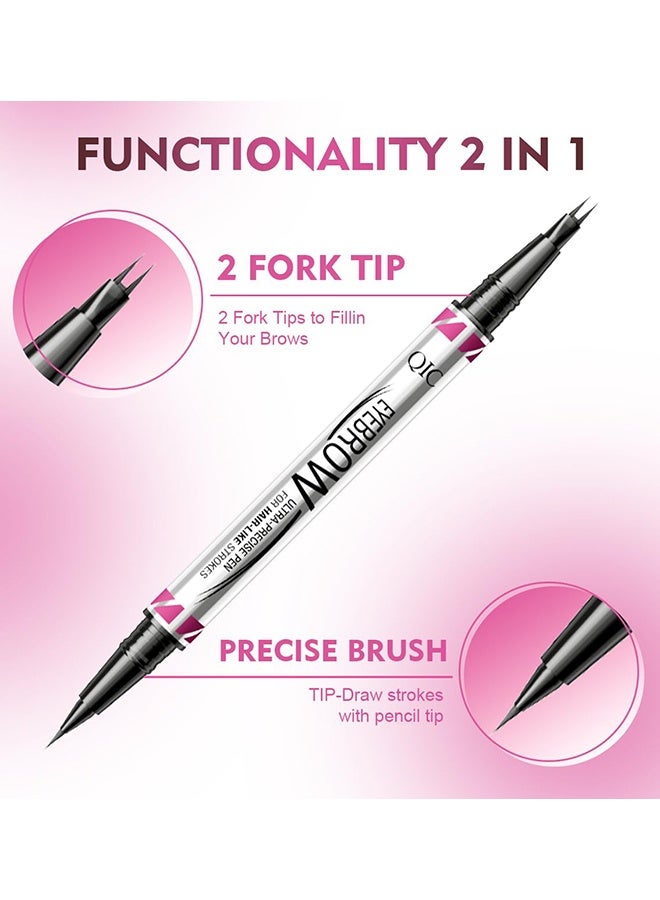 QIC Eyebrow Pencil, 2-in-1 Waterproof Eyebrow Pen, With 2 Tip Microblading Eyebrow Pencil And Ultra-Precise Brow Pencil, With Eyebrow Brush, Eyebrow Pencils For Women, Natural Hair-Like Brows, Black Brown - Image 4